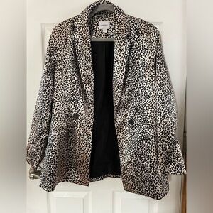 Nine West Black and Cream Leopard Satin Blazer Medium